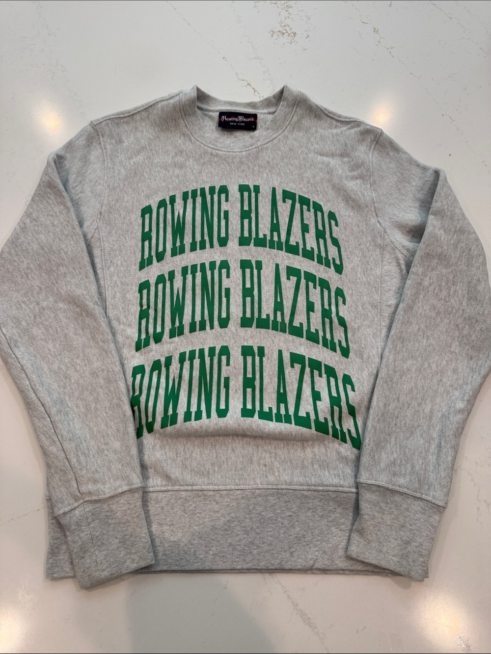 Rowing Blazers Heather Gray Triple Collegiate” Sweatshirt with Green Logo